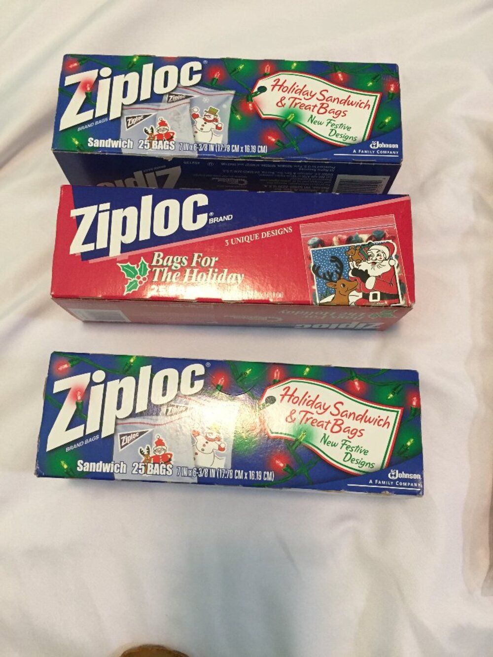 3 Boxes Vintage  Ziploc Christmas Holiday Sandwich & Treat Bags 25 Bags Each New